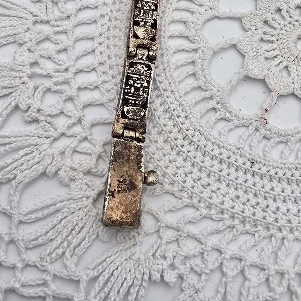 Antique Chinese Export Sterling Silver Gilt Vermeil Filigree Lapis Link Bracelet